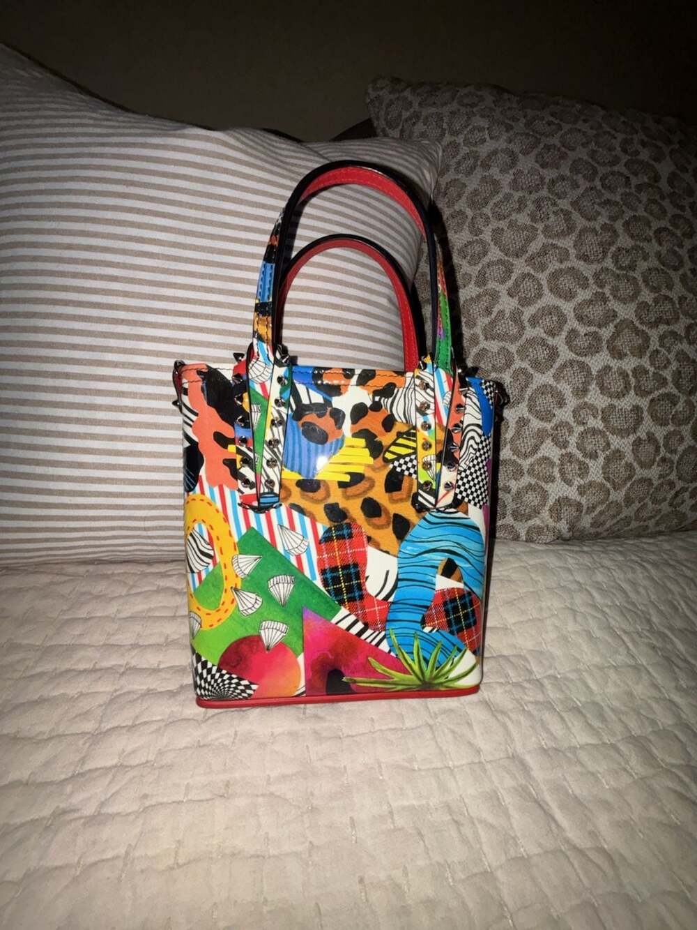 Christian Louboutin Multicolor Mixed Print Leather Cabata Mini Tote Bag